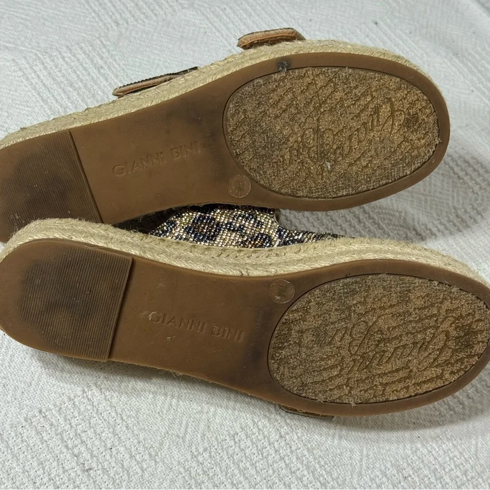 Gianni Bini Women’s Leopard Rhinestone Espadrille Embollish Slip on Platform sz7